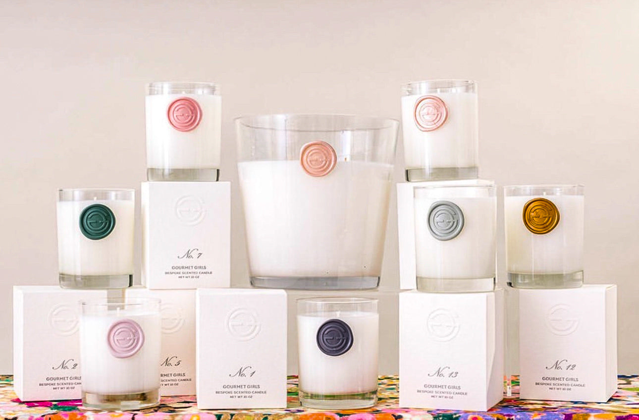 Custom private label candle collection created by DMJ Home Fragrance for Gourmet Girls featuring bespoke fragrances and luxury packaging.