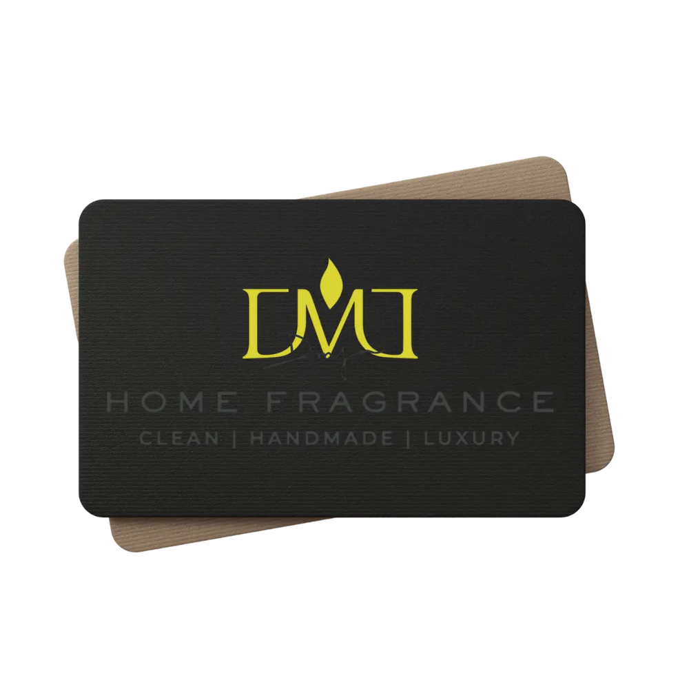 DMJ Home Fragrance luxury candle e-gift card in black with the gold DMJ crest logo