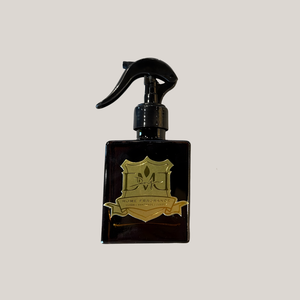 5 oz DMJ Home Fragrance room and linen spray, amber glass bottle with black trigger mister and gold crest